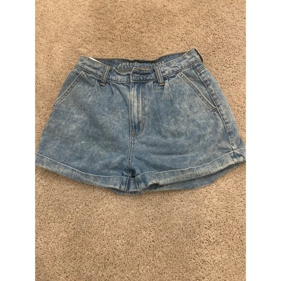 American Eagle Womens High-Waisted Light‎ Wash Denim Shorts - Size 00 - Picture 1 of 7